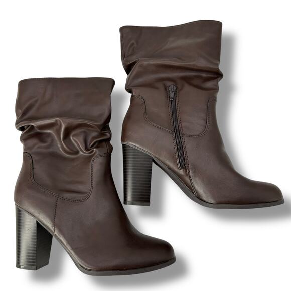 NEW Macy's Style & Co Brown Slouch Boots Size 9 Mid Calf Tall Heeled Booties - Picture 4 of 8